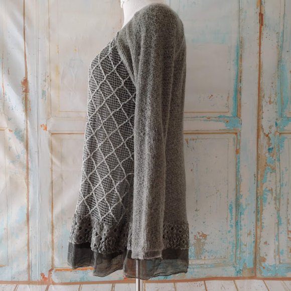 Belle France long sleeve  layered mohair sweater dress/M/light olive green - Picture 4 of 12